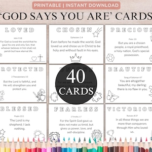 Cartões de colorir da Bíblia para imprimir - Páginas de afirmação e escrituras para crianças cristãs, download digital para escola dominical