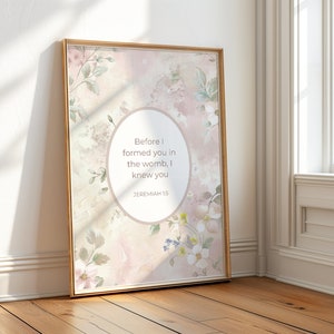 Jeremiah 1 5, Before I formed you, Pink Christian Art Nursery Decor, Soft Vintage Cottagecore, Baby Shower Gift Pink Nursery Decor Baby Girl