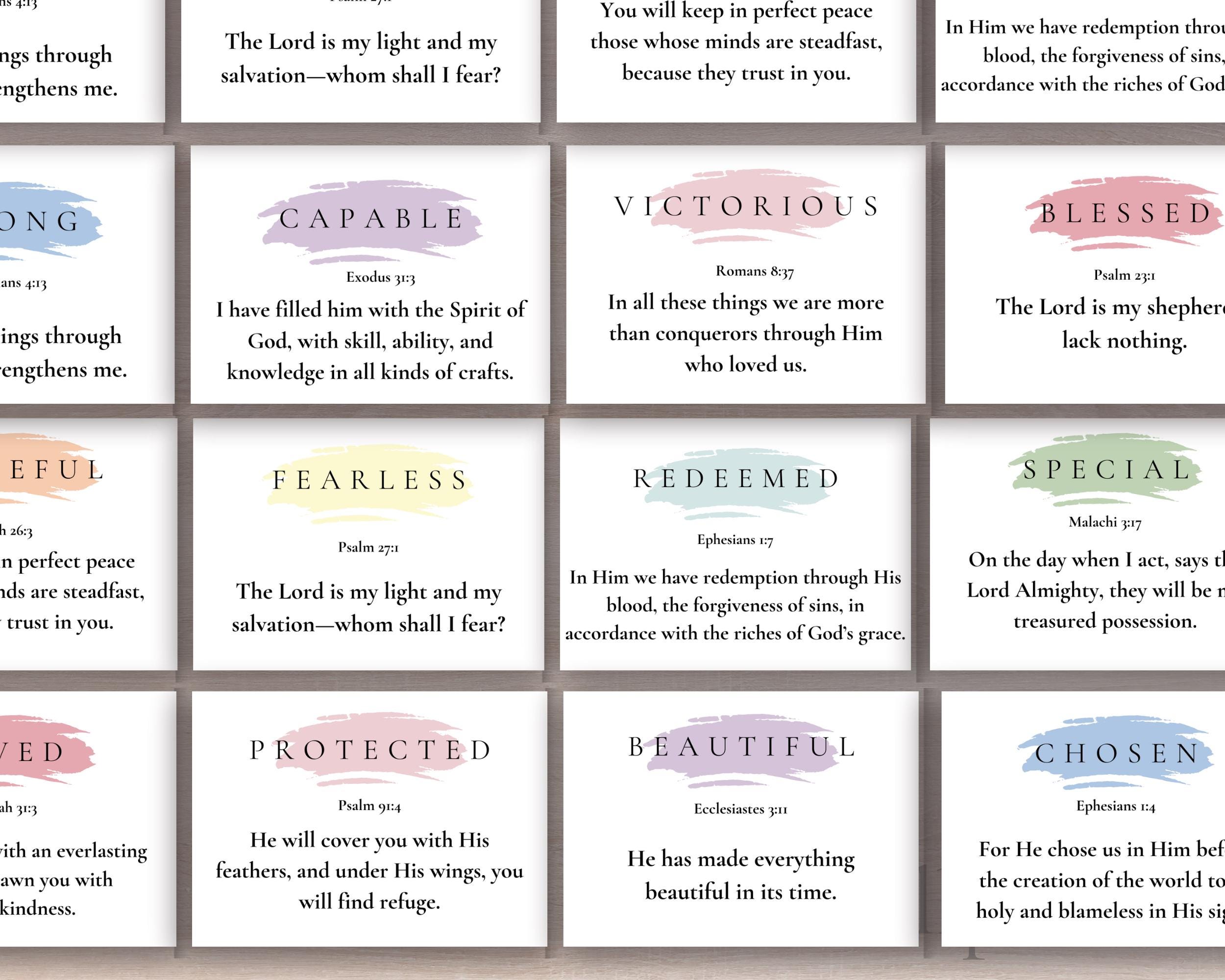 50 Bible Affirmation Cards Printable | Scripture Cards | Identity in ...