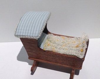 Dollhouse Miniature Handmade 1:12 Scale Baby Cradle in Black Walnut