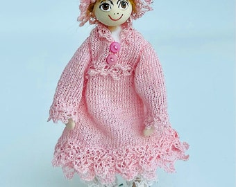 Completely Hand Made 1:12 Scale Young Girl Doll in Her Pink Nighty