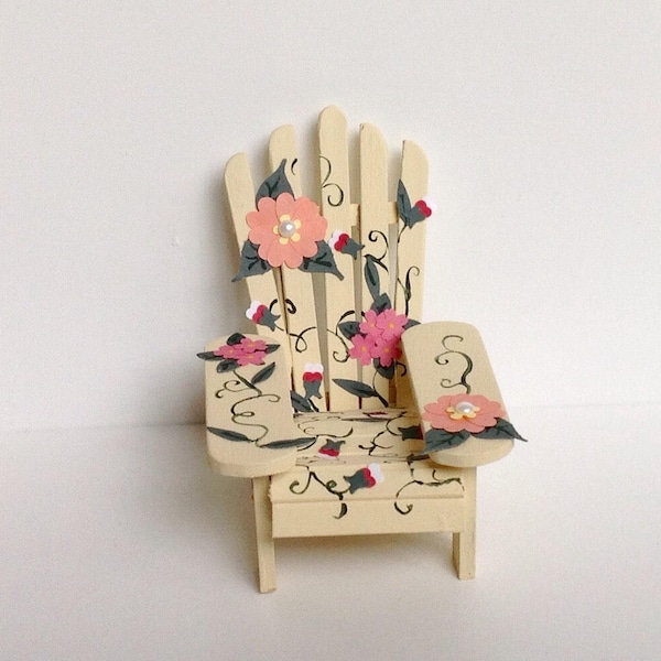 Miniature Adirondack Chair Decorated with Swarovski Pearls and Paper Flowers