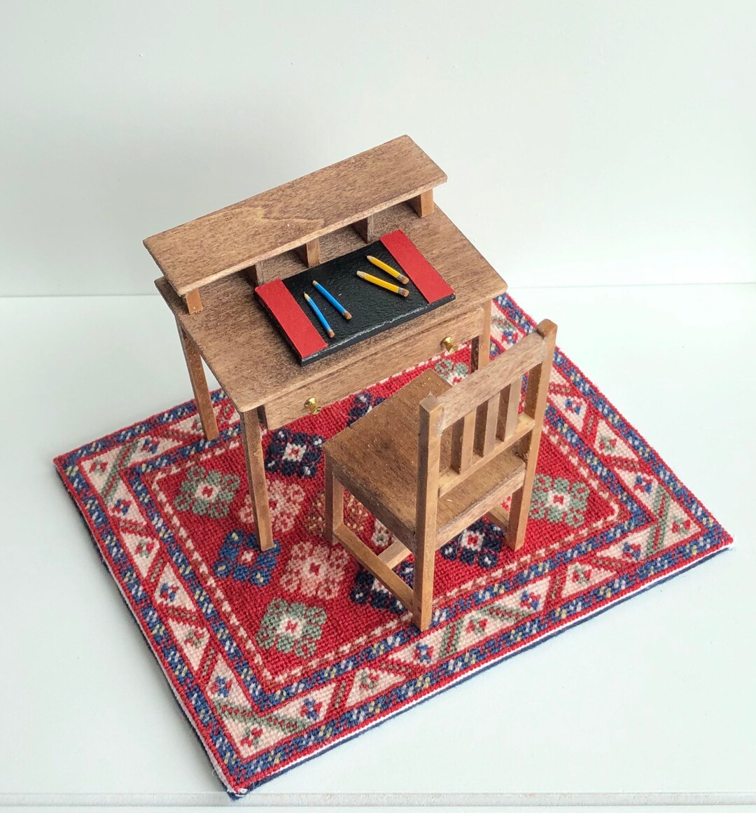 Dollhouse Miniature Desk, Chair and Area Rug Etsy