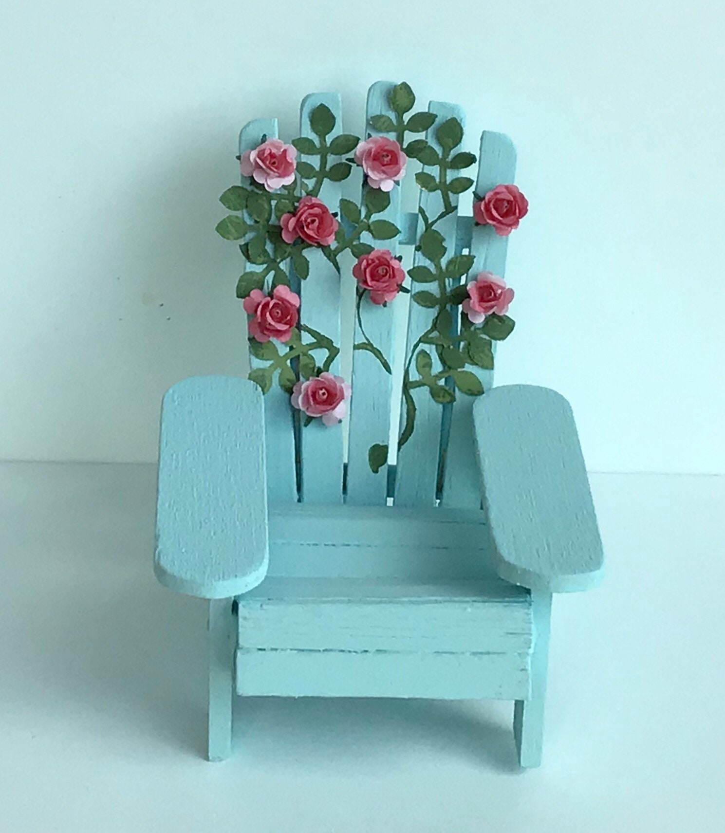Miniature Adirondack Chair Decorated With Roses and Petals for Home