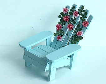 Miniature Adirondack Chair Decorated with Roses and Petals for Home Decor