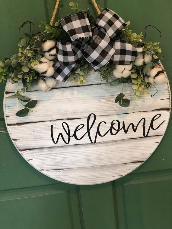 Welcome Door Hanger Shiplap Door Sign Personalized Door Etsy