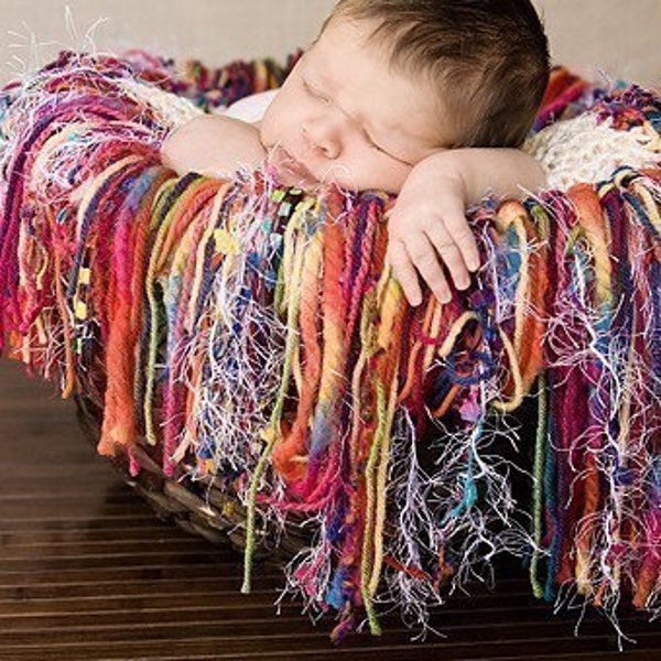 30X30 Photo Prop Fringe Blanket - Primary Blends of Brights Oodles Of Noodles Ivory Cream Blanket with Multicolor Fringe