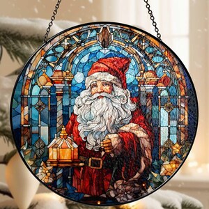 Santa Claus stained glass, Christmas 2024 Ornament, Christmas Decoration, Holiday Gift Idea,Santa Christmas suncatcher, Home decor