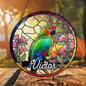 Parrot Suncatcher 100% Stained Glass Green Bird Light Catcher Window Hangings Unique Bird Lovers Glass Home Decor Christmas Gift
