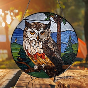 Owl Stained Glass Suncatcher: Gothic Bird Window Hanging
