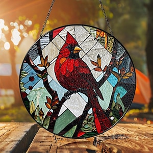 Red Cardinal Stained Glass Suncatcher: Bird Lover Gift