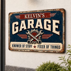 Garage dad sign, I’m Knower Of Stuff Fixer Of Things, Personalized Knower Of Stuff Fixer Of Things Metal Sign,Gift for Dad,Husband Gift