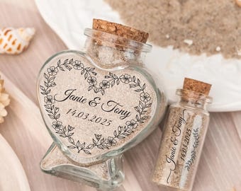 Personalized Sand Keepsake Jar Set: Heart & Mini Glass Bottles