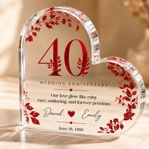 Personalized 40th Anniversary Acrylic Block,Ruby Anniversary Block Gift,40 Year Wife Husband,40th Married Engaged Since 1986,Mr&Mrs Gift,