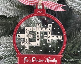 Personalized Crossword Name Ornament, Family Ornaments, Family Name Crossword Puzzle, Custom Family Christmas Ornament 2024, Christmas Gift