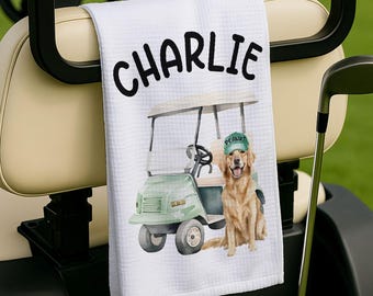 Dog Golf Towel Personalized , Unique Golf Gifts, Dog Lover Golf Accessories, Customized Golf Towel, Hat, Tee, Golf Bag, Father's Day Gift