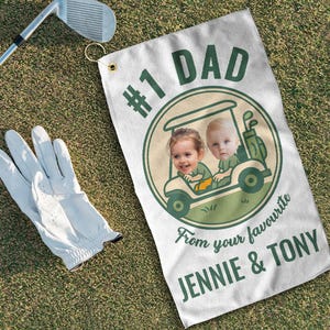 Personalized Golf Towel with Kid’s Photo – Custom Father&#39;s Day Gift Golf Accessories for Him – Golf Gift for Dad, Grandpa,Golf Lover Present