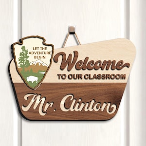 Back To School Teacher Door Sign, National Park Classroom Decor, Custom Teacher Name Gift, Camping Welcome Door Hanger