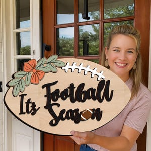 Football Season Wooden Door Hanger: Rustic Game Day Decor