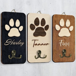 Personalized Dog Leash Holder: Paw Print Custom Pet Leash Hook