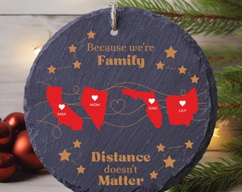 Personalized Long Distance Christmas Ornament, Custom State Location Ornament Friends Christmas Gift, Family Friends Christmas Gift
