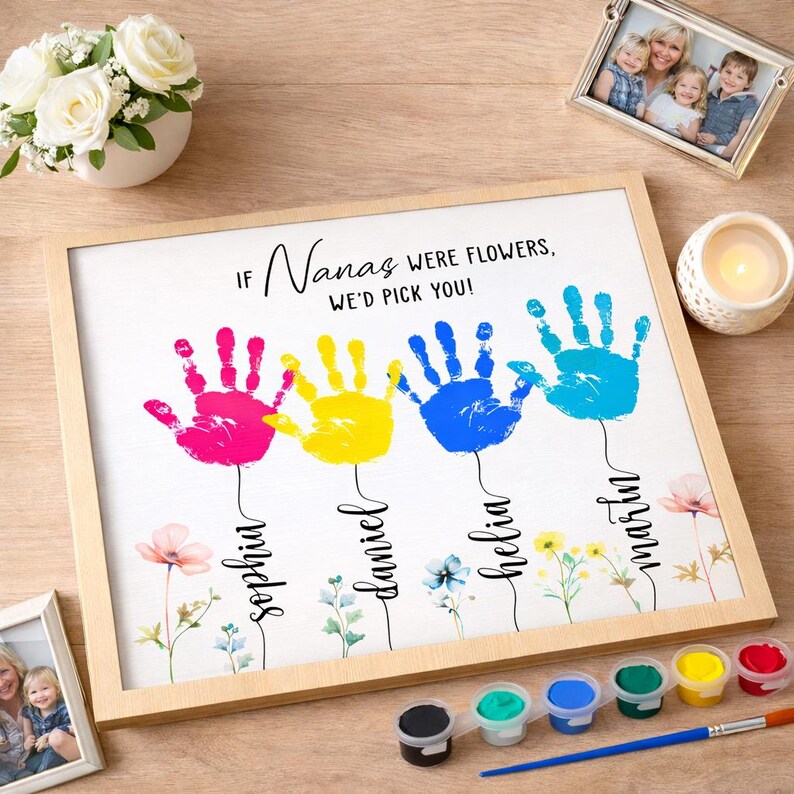 Personalized Flower Handprint Frame for Grandma, Custom Name Handprint ...