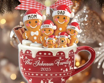 2D PLAT Personlig Pepparkaksfamilj Akryl Dekoration med Husdjur – Anpassad Julmugg Souvenir med Namn Familj på 3 4 5 6 7 med Husdjur