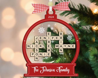 Personalized Scrabble Family Christmas Ornament 2024, Family Names Crossword Puzzle, Christmas Gift, Xmas Decoration, Custom Family Ornament