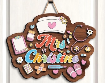 Cartello In Legno Per Infermiera Scolastica – Targa Decorativa Da Parete 20x26 Cm, Regalo Ringraziamento, Stile Rustico - 3