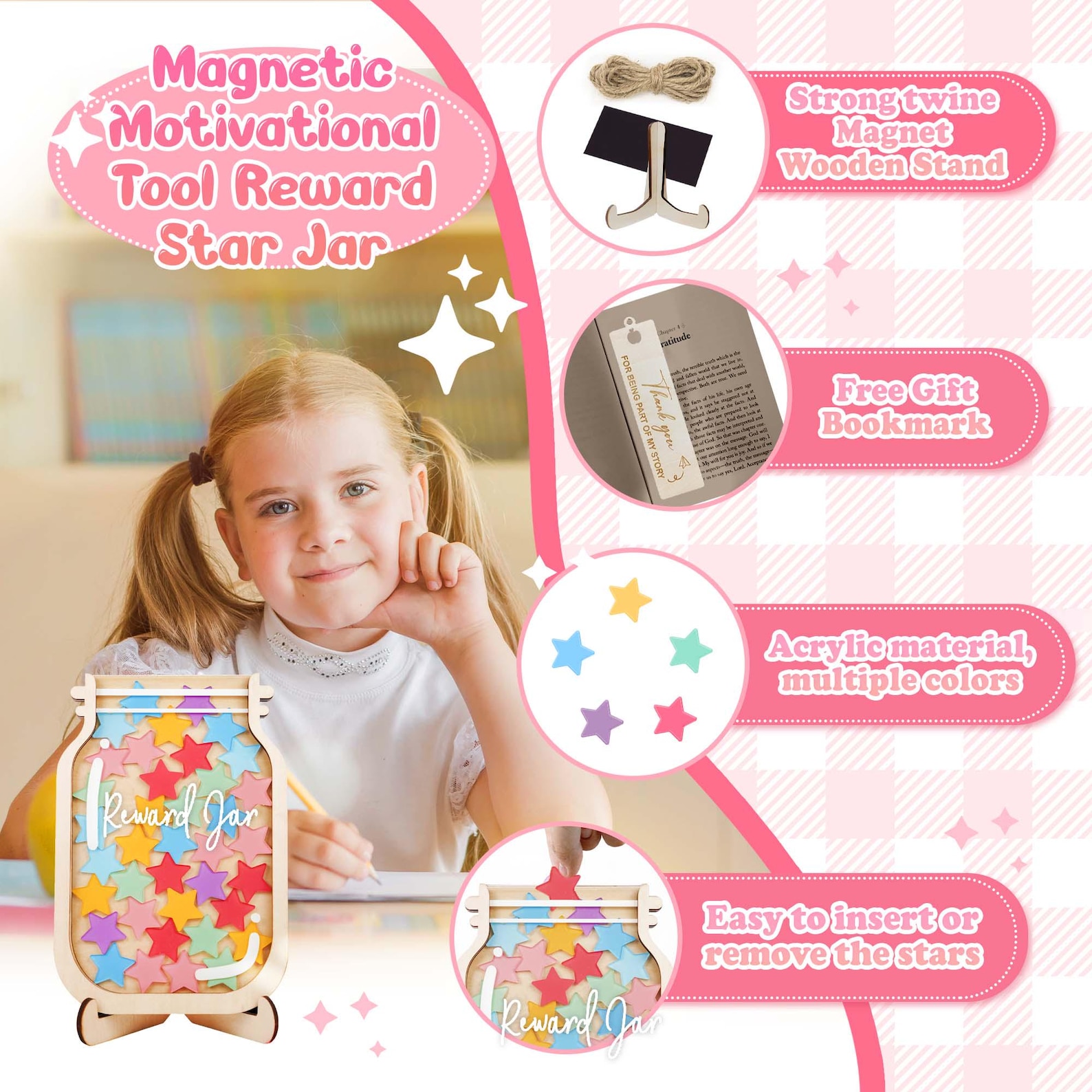 Wooden Star Reward Jar for Classroom: Teacher Behavior Incentive,chore ...