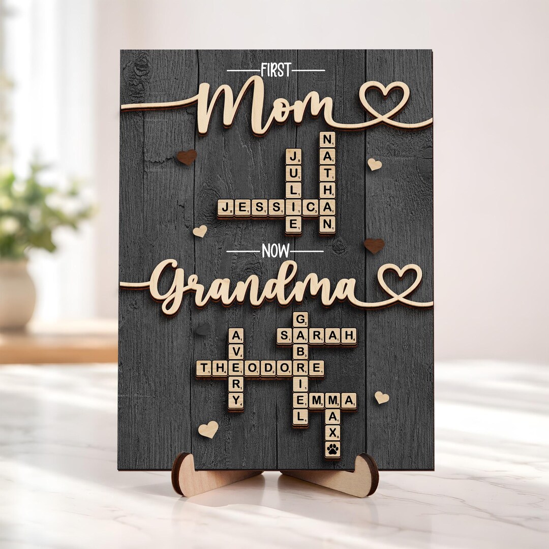 Personalized First Mom Now Grandma Wooden Sign, Custom Scrabble Family ...