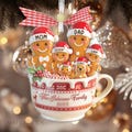 2D FLAT Personalized Gingerbread Family ACRYLIC Ornament with Pets –Custom Christmas Mug Keepsake with Names & Year,Family of 3 4 5 6 7 pet