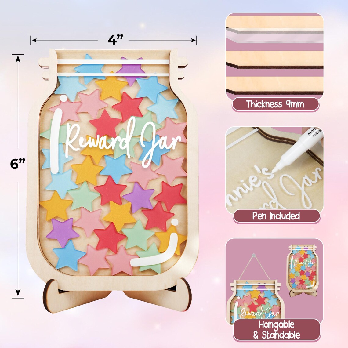 Wooden Star Reward Jar for Classroom: Teacher Behavior Incentive,chore ...