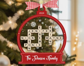 Personalized Crossword Name Ornament, Family Ornaments, Family Name Crossword Puzzle, Custom Family Christmas Ornament 2024, Christmas Gift