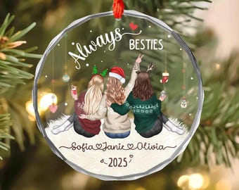 Custom Besties Christmas Ornament – Personalized Best Friend & Sister Xmas Gift, Friendship Ornament, BFF Gift, Meaningful Gift for Friends