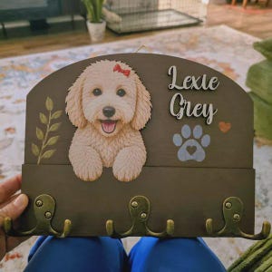 Personalisierter Hundeleinenhalter, Namensschild für Hunde, Hundeleinenhaken aus Holz, Schlüsselbrett im Landhausstil, Geschenk für Hundeliebhaber, Geschenk für Hundemamas Bild 3