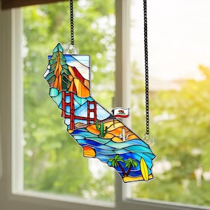 Acchiappasole con mappa della California, acchiappasole in acrilico con mappa della California, regalo da viaggio per la California, regalo per gli amanti dei souvenir, decorazioni da viaggio per la casa