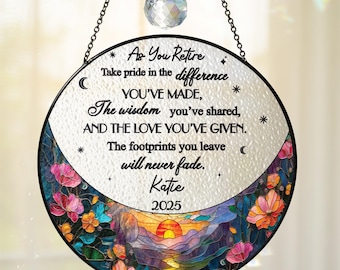 Stained Glass 2026 Retirement Suncatcher Personalized Floral Retirement Window Decor, Colleague Retirement Keepsake, Retired Coworker, boss