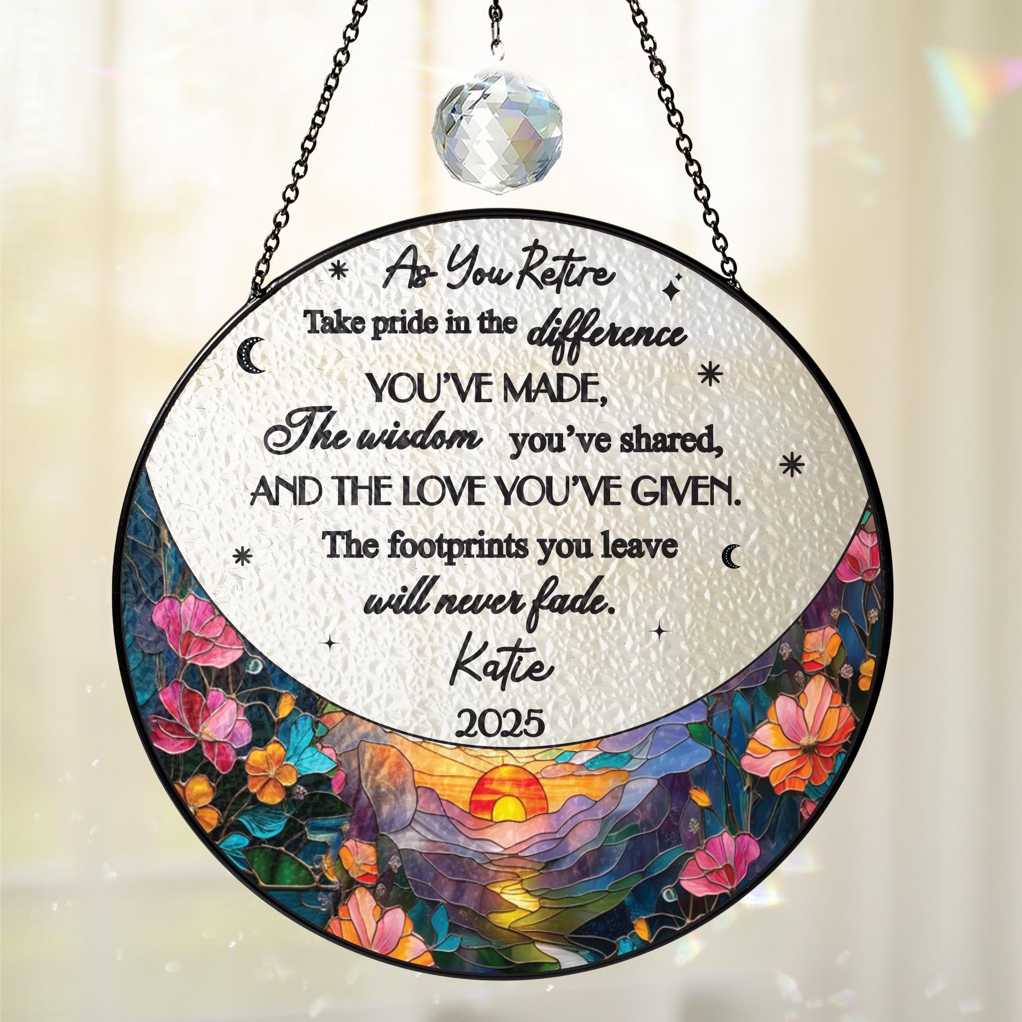 Retirement Coworker Crystal Suncatcher Gift Ornament, Meaningful Retirement Gift Window Hanging, Personalized Stained Glass Ornament
