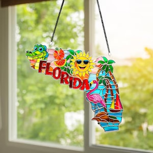 Acchiappasole floreale, acchiappasole in acrilico con mappa floreale da appendere alla finestra, decorazione per la casa con sole, acchiappasole tropicale da appendere alla finestra, regalo per gli amanti dei souvenir