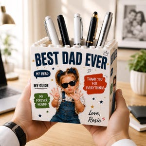Personalized Photo Dad Building Block Pen Holder, father Photo Brick Pencil Pot, Fathers Day Gift, Gift for Dad, Fathers Day Gift from Kids