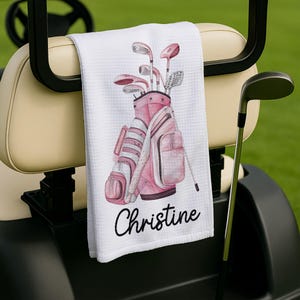 Personalized Golf Towel for Women, Custom Name Golf Cart Gift, Cute Pink Golf Bag Towel for Lady Golfer, Golf Accessories for Her
