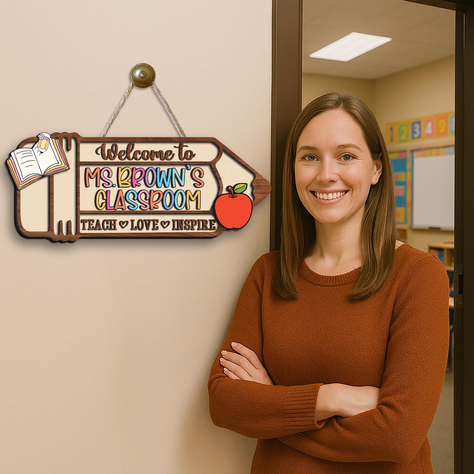 Personalized Teacher Door Sign: 3D Wooden Pencil, Classroom Decor - Etsy