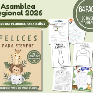 Peut inclure: Un livre d'activités à reliure spirale intitulé "Felices para siempre" avec une illustration de girafe, de lion et d'éléphant sur la couverture. L'ensemble comprend 64 pages de contenu éducatif, incluant des mots croisés, des coloriages et des labyrinthes.