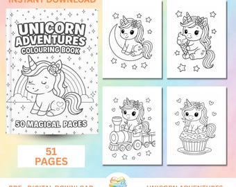 Printable Unicorn Coloring Book | 50 Unicorn Coloring Pages PDF |  Preschool Toddler Coloring Pack | Digital Download