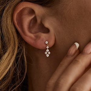 Minimalist Dangle Diamond Earrings, Sterling Silver Drop Earrings, Multi-stone Earrings, Bridesmaid Gifts, Gift for Her, Earrings for Women