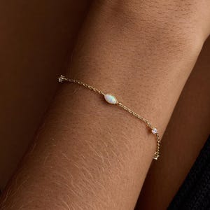 Minimalist Marquise Opal Bracelet, Opal Charm Bracelet, Gold Plated Bracelet, Opal Birthstone Bracelet, Gift for Her, Mother's Day Gift