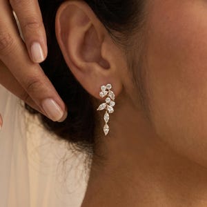 CZ Diamond Wedding Drop Earrings, 18K Gold Plated Crystal Earrings and Necklace, Bridal Jewellry Set, Wedding Jewellery, Bridesmaid Gift