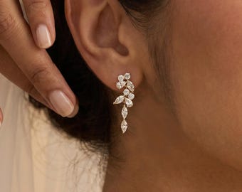 Boucles d'oreilles pendantes mariage diamant CZ, collier et boucles d'oreilles en cristal plaqué or 18 carats, parure de bijoux de mariée, bijoux de mariage, cadeau de demoiselle d'honneur