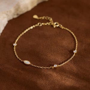 Minimalist Marquise Opal Bracelet, Opal Diamond Charm Bracelet, Gold Plated Bracelet, Birthstone Jewellery, Gift for Her, Christmas Gifts